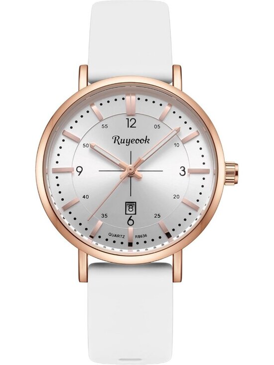 Women\'s White Rose Gold Analog Quartz Silicone Band Calendar Date Display Watch main image 6